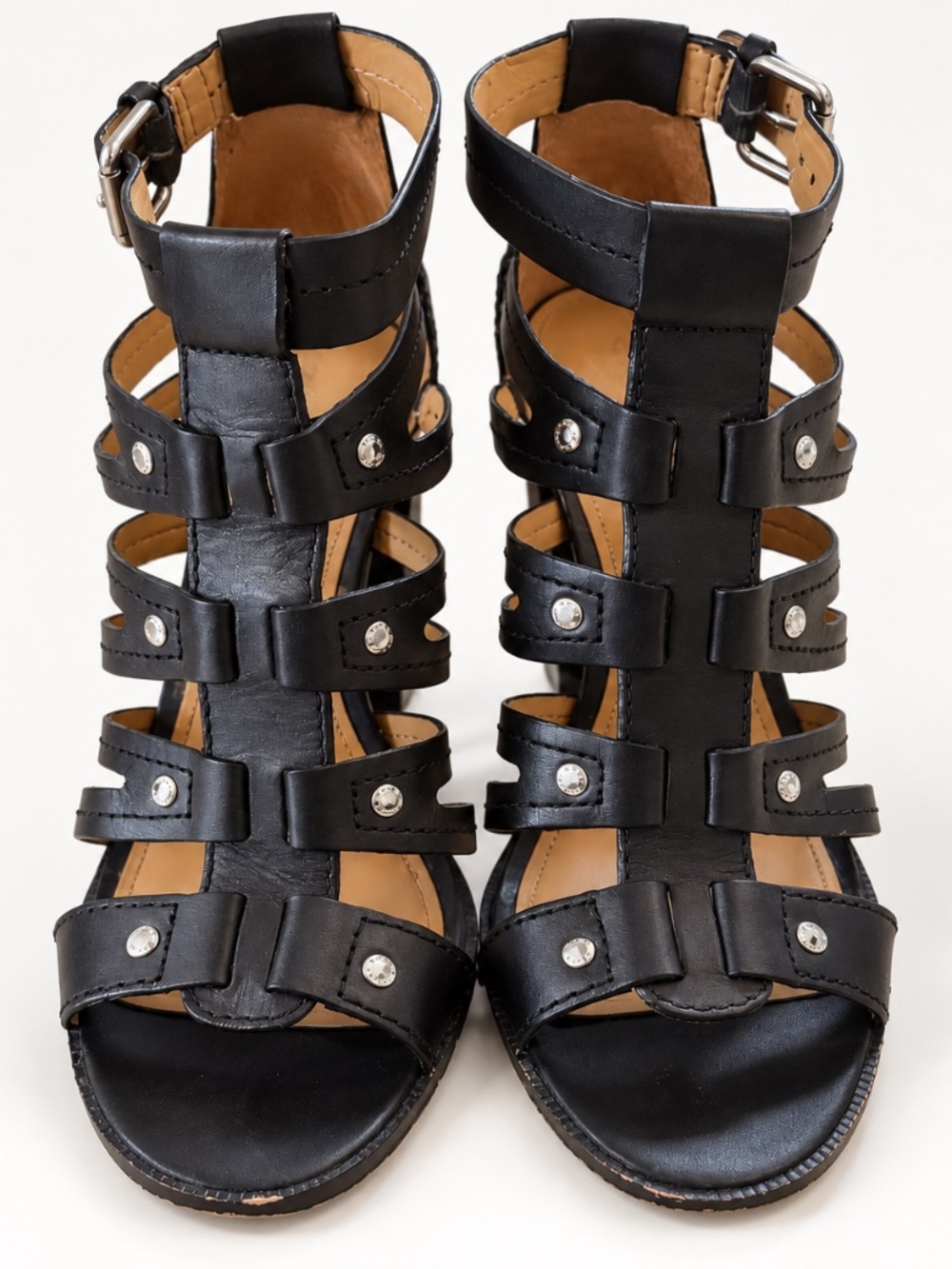 Coach Ginny Black Leather Gladiator Block Heel Sandals Women’s 9